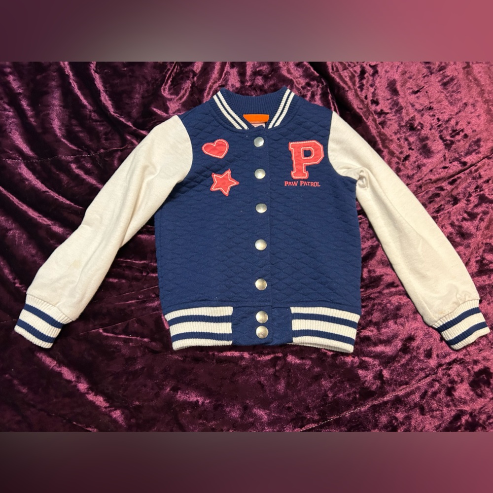 Paw Patrol Navy and Cream Quilted Varsity Jacket with Red Patches